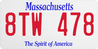 MA license plate 8TW478
