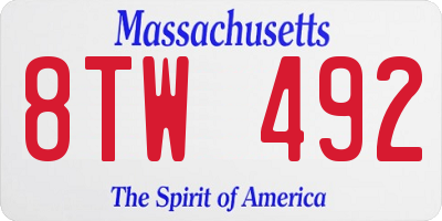 MA license plate 8TW492