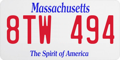 MA license plate 8TW494