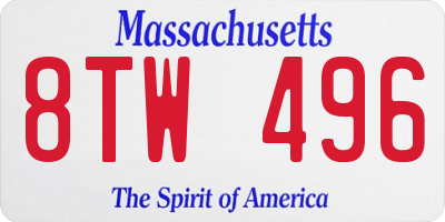 MA license plate 8TW496
