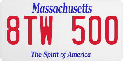MA license plate 8TW500
