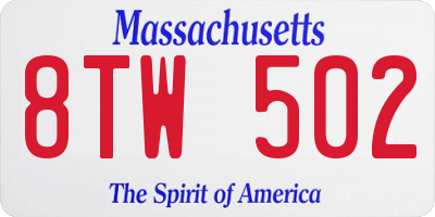 MA license plate 8TW502