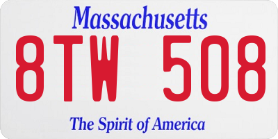 MA license plate 8TW508