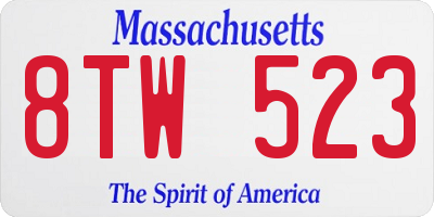 MA license plate 8TW523