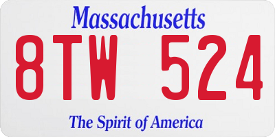 MA license plate 8TW524