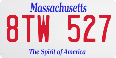 MA license plate 8TW527
