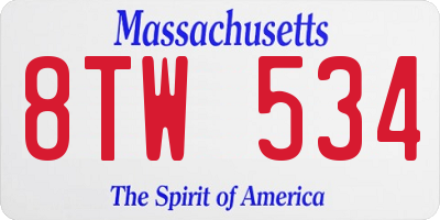 MA license plate 8TW534