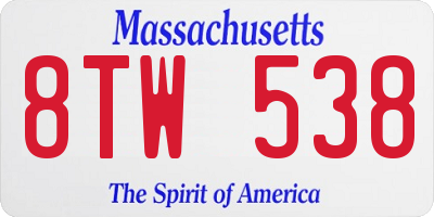 MA license plate 8TW538