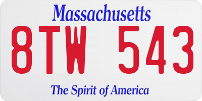 MA license plate 8TW543