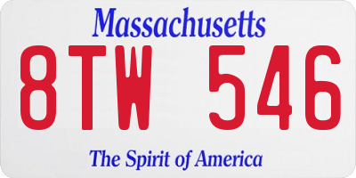 MA license plate 8TW546