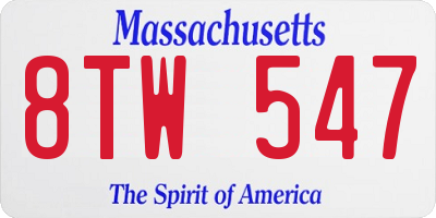 MA license plate 8TW547