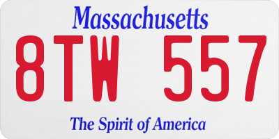 MA license plate 8TW557