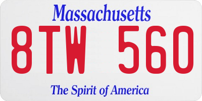 MA license plate 8TW560