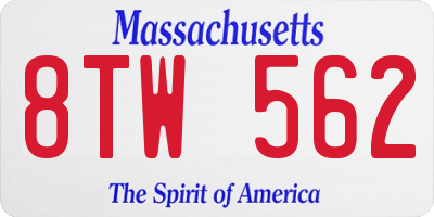 MA license plate 8TW562
