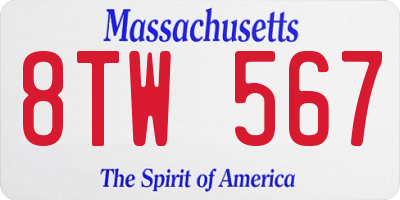 MA license plate 8TW567
