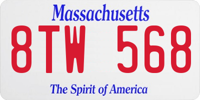 MA license plate 8TW568