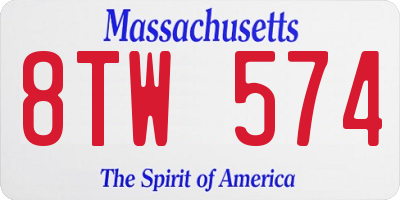 MA license plate 8TW574