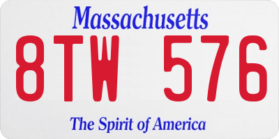 MA license plate 8TW576