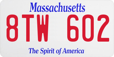MA license plate 8TW602