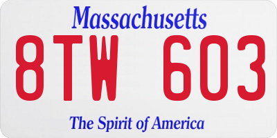 MA license plate 8TW603