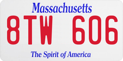 MA license plate 8TW606