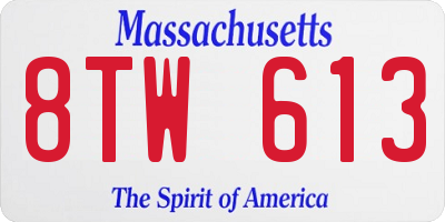 MA license plate 8TW613