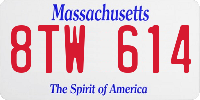 MA license plate 8TW614