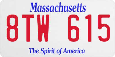 MA license plate 8TW615