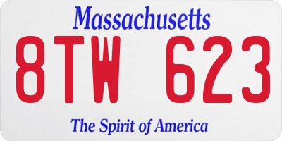 MA license plate 8TW623