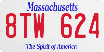 MA license plate 8TW624