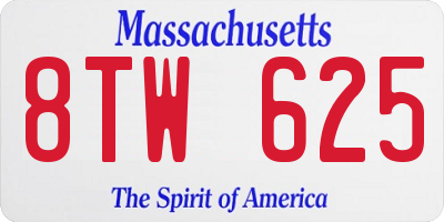 MA license plate 8TW625