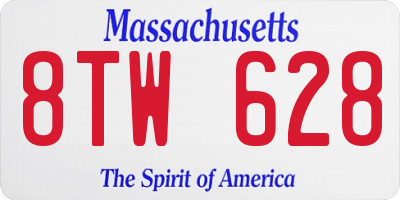 MA license plate 8TW628
