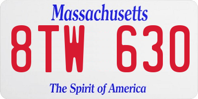 MA license plate 8TW630