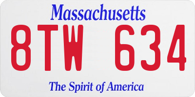 MA license plate 8TW634