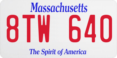 MA license plate 8TW640