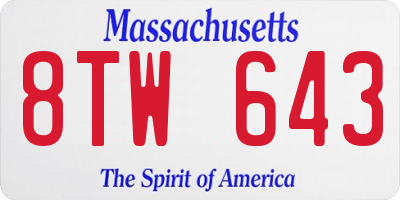 MA license plate 8TW643
