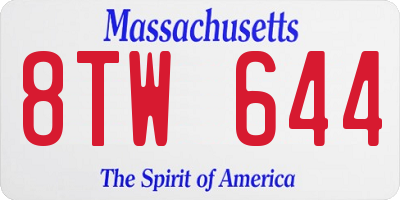 MA license plate 8TW644