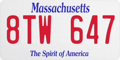 MA license plate 8TW647