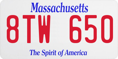 MA license plate 8TW650