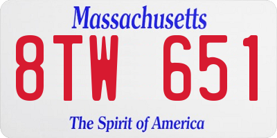 MA license plate 8TW651
