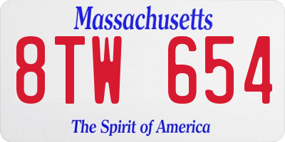 MA license plate 8TW654