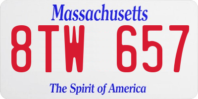 MA license plate 8TW657