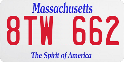 MA license plate 8TW662
