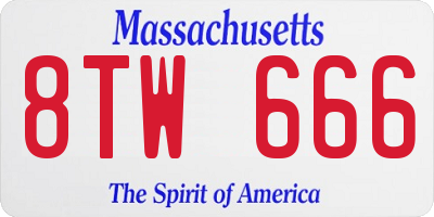MA license plate 8TW666