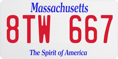 MA license plate 8TW667