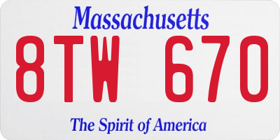 MA license plate 8TW670