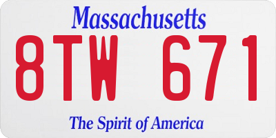 MA license plate 8TW671
