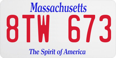 MA license plate 8TW673