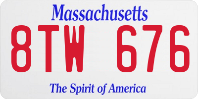 MA license plate 8TW676