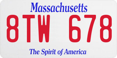 MA license plate 8TW678